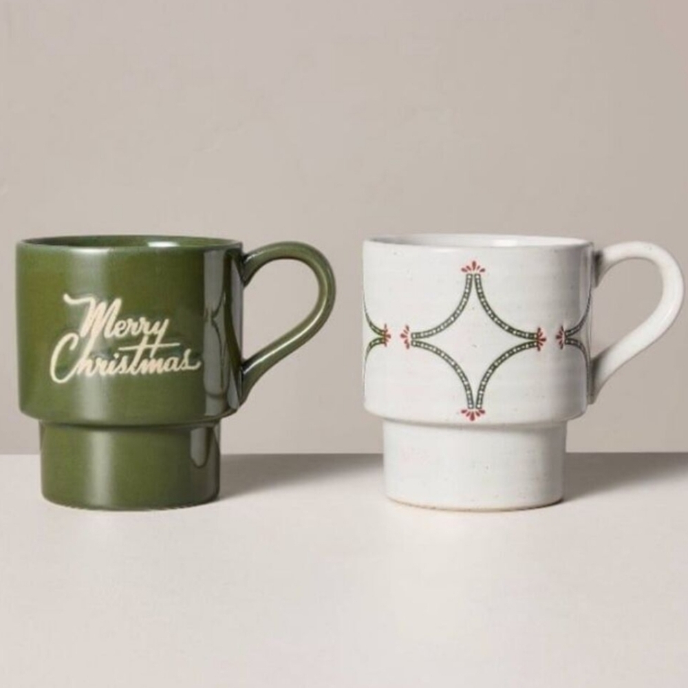 NEW Hearth & Hand Set of 2 Stoneware Christmas Mugs